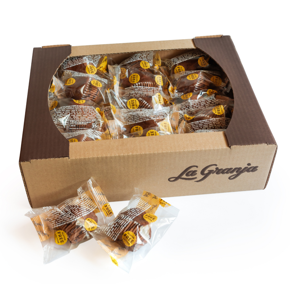 Caja de magdalenas brownie sin gluten y sin lactosa 30 uds