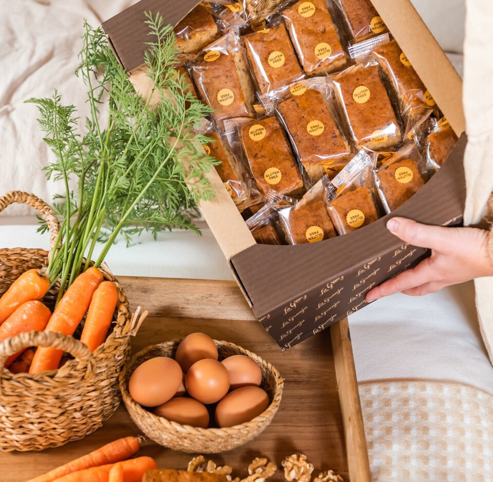 Boîte de gâteau aux carottes sans gluten et lactose 30 unités Boîte de gâteau aux carottes sans gluten et lactose 30 unités