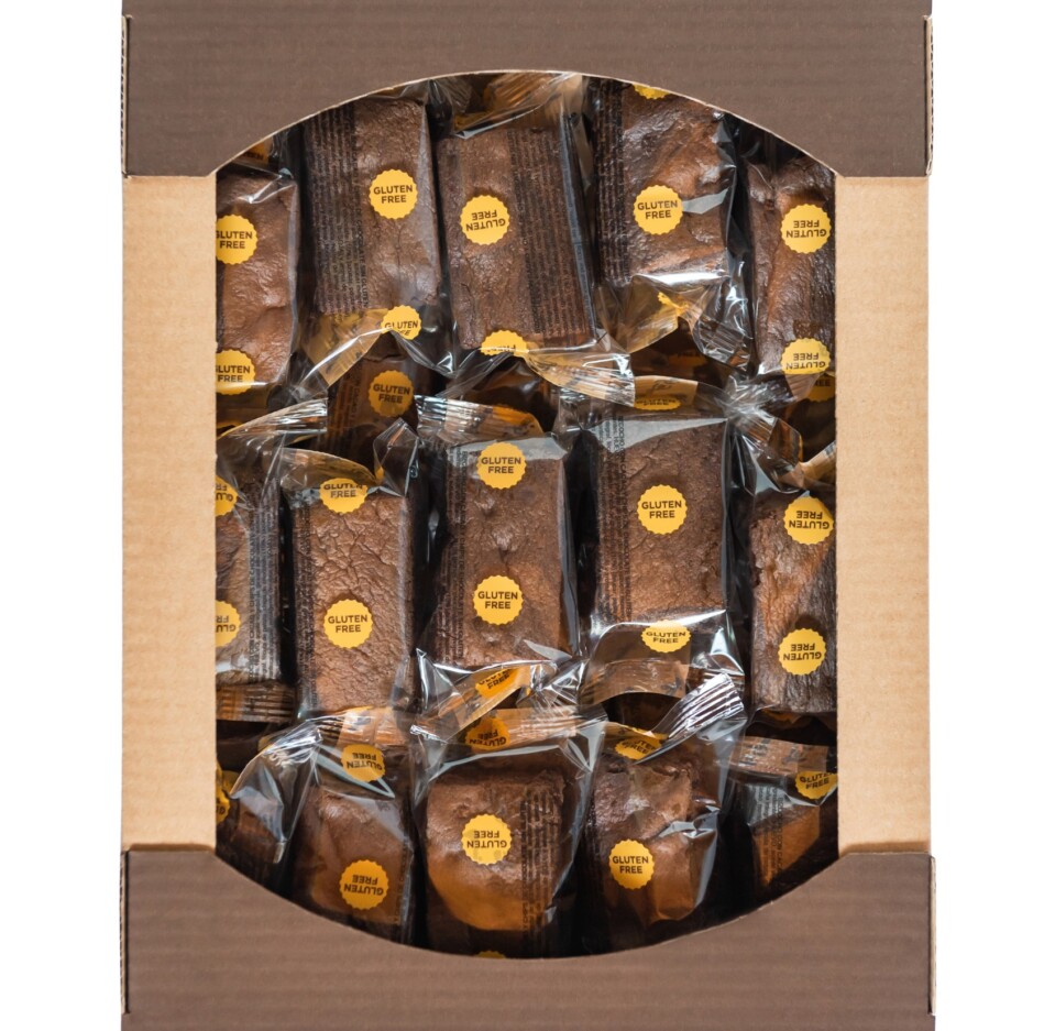 Box of cocoa sponge cake with chocolate chips, gluten-free and lactose-free 30uds Box of cocoa sponge cake with chocolate chips, gluten-free and lactose-free 30uds