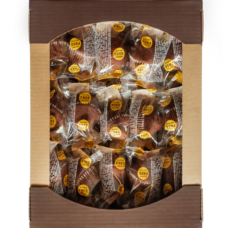 Caja de magdalenas brownie sin gluten y sin lactosa 30 uds