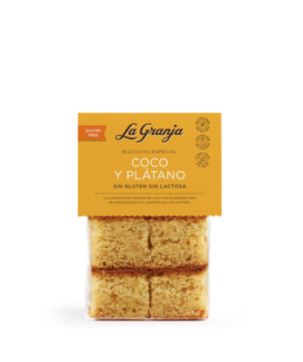 Bizcocho especial coco y plátano sin gluten y sin lactosa 230 gr.