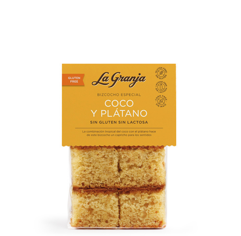 Bizcocho especial coco y plátano sin gluten y sin lactosa 230 gr.