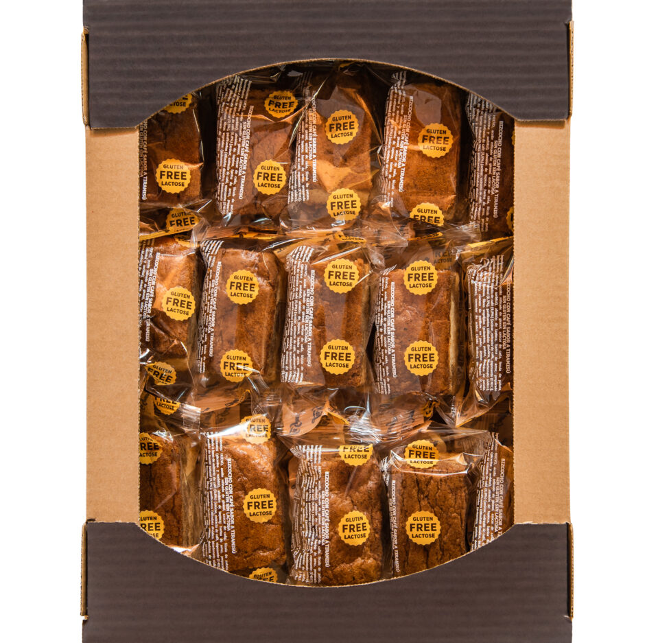 Box of gluten free and lactose free tiramisú sponge cake Novell 30uds